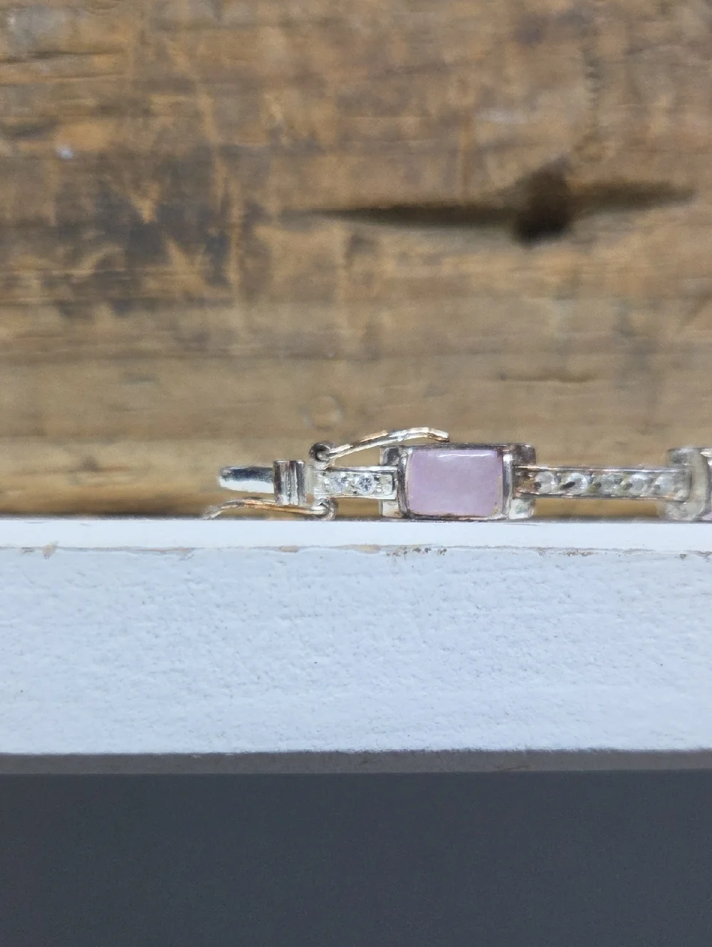 Vintage 925 Silver And Rose Quartz Stone Tennis Bracelet - Picture 3 of 6